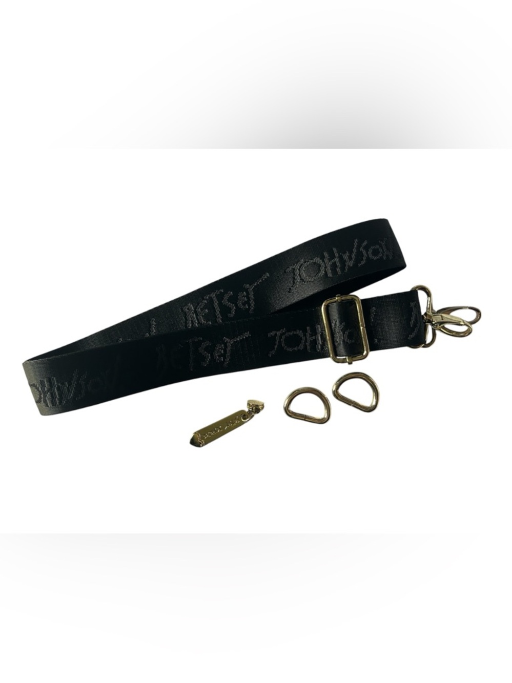 Betsey Johnson Black Nylon Signiture Logo  Guitar Strap With Replacement Pieces